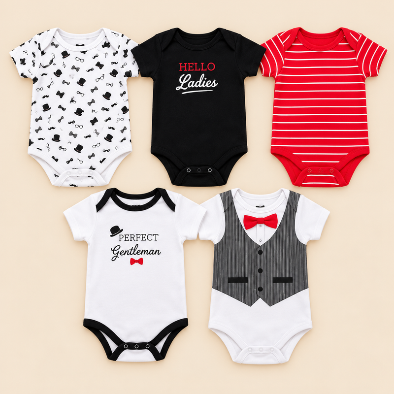Little Gentleman 5-Piece Cotton Baby Bodysuit Set – Boys (0–12 Months)