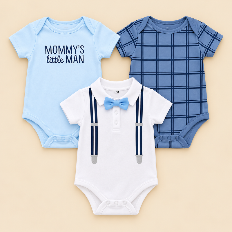 Little Gentleman 3-Piece Cotton Baby Boy Bodysuit Set – 0–24 Months