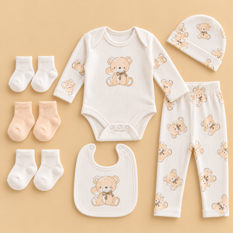 Teddy Bear 10-Piece Gift Set – Cream & Peach