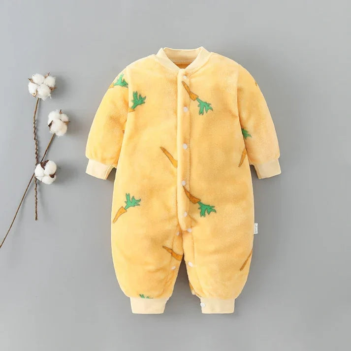 Newborn Baby Unisex Flannel Jumpsuit Rompers | Cartoon Long Sleeve
