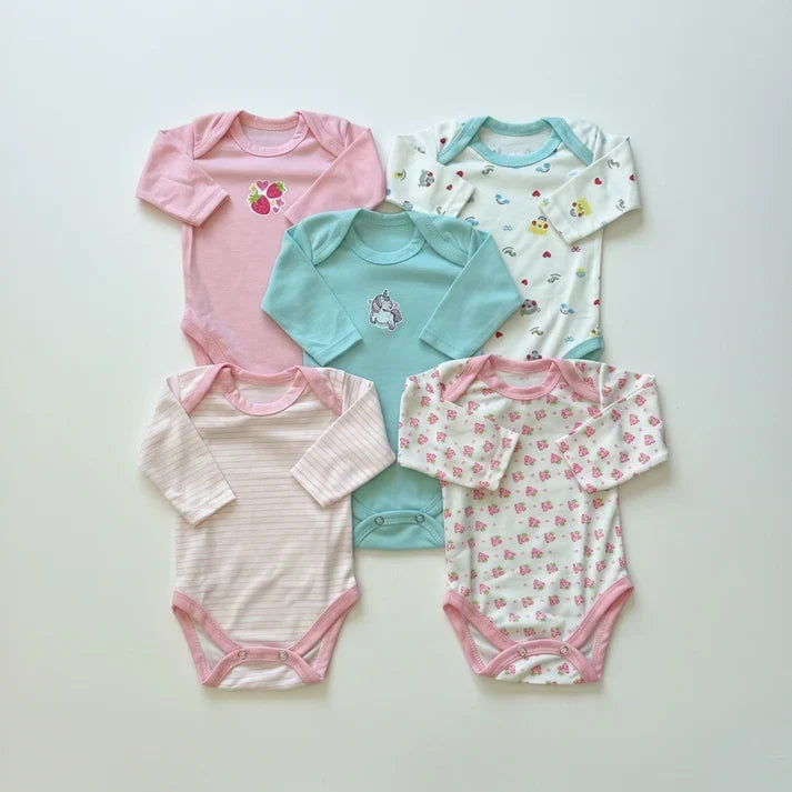 Baby Pack of 5 Full Sleeve Cotton Bodysuits – 0-3M & 3-6M