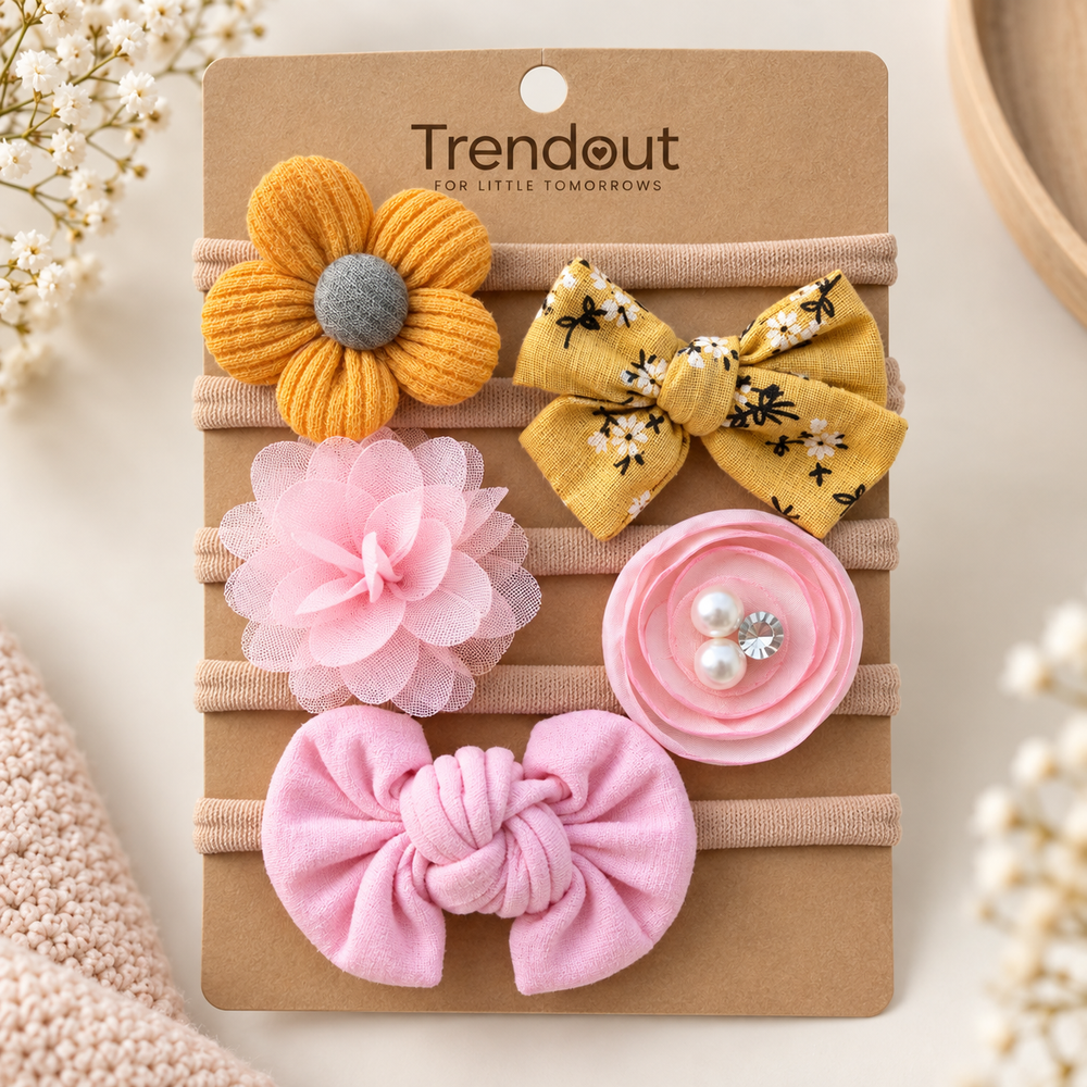 Baby Floral & Bow Headband Set – 5 Pieces