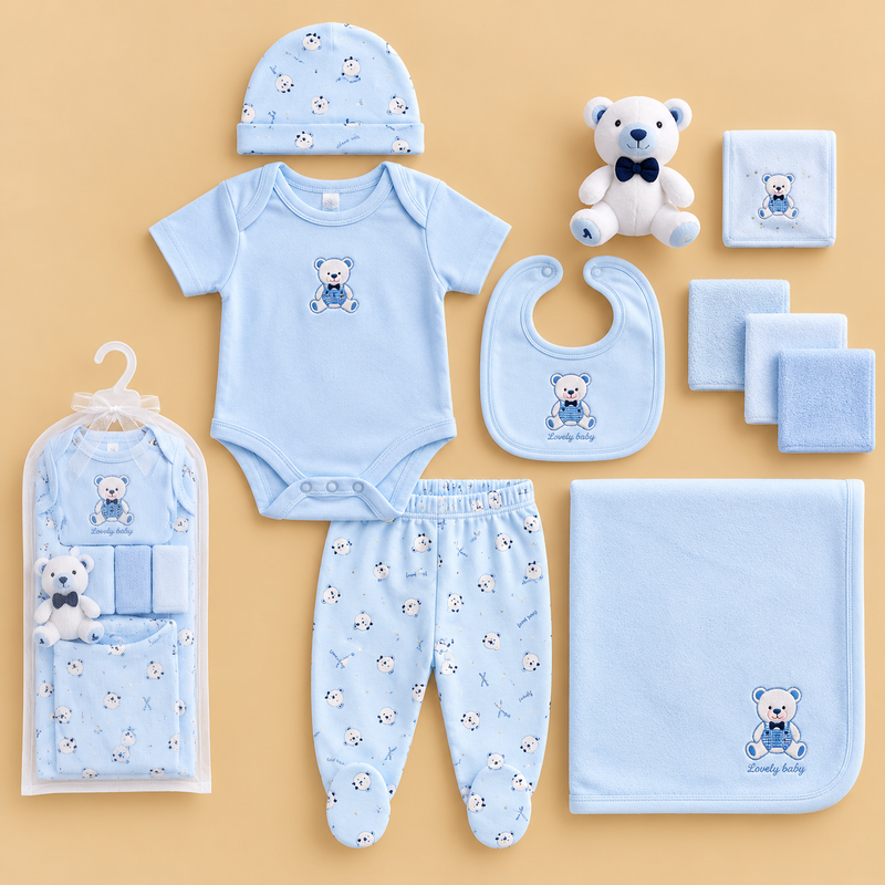 Little Teddy Bear 10-Piece Newborn Gift Set – Baby Blue