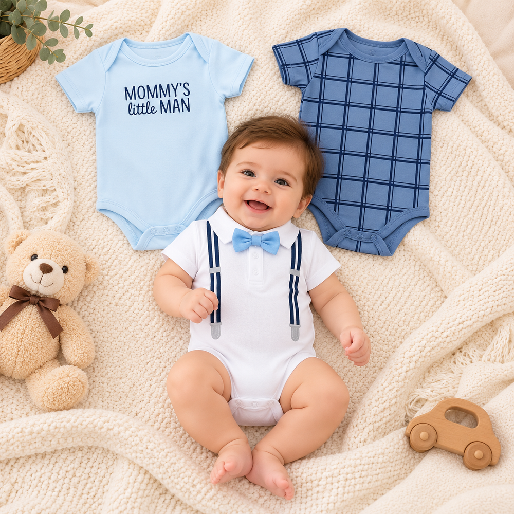 Little Gentleman 3-Piece Cotton Baby Boy Bodysuit Set – 0–24 Months