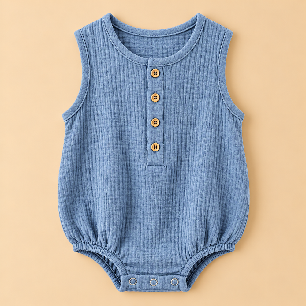 Premium Cotton Muslin Sleeveless Baby Romper – Soft & Breathable | 6 Colours