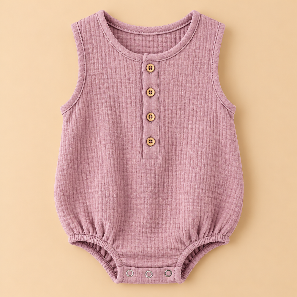 Premium Cotton Muslin Sleeveless Baby Romper – Soft & Breathable | 6 Colours