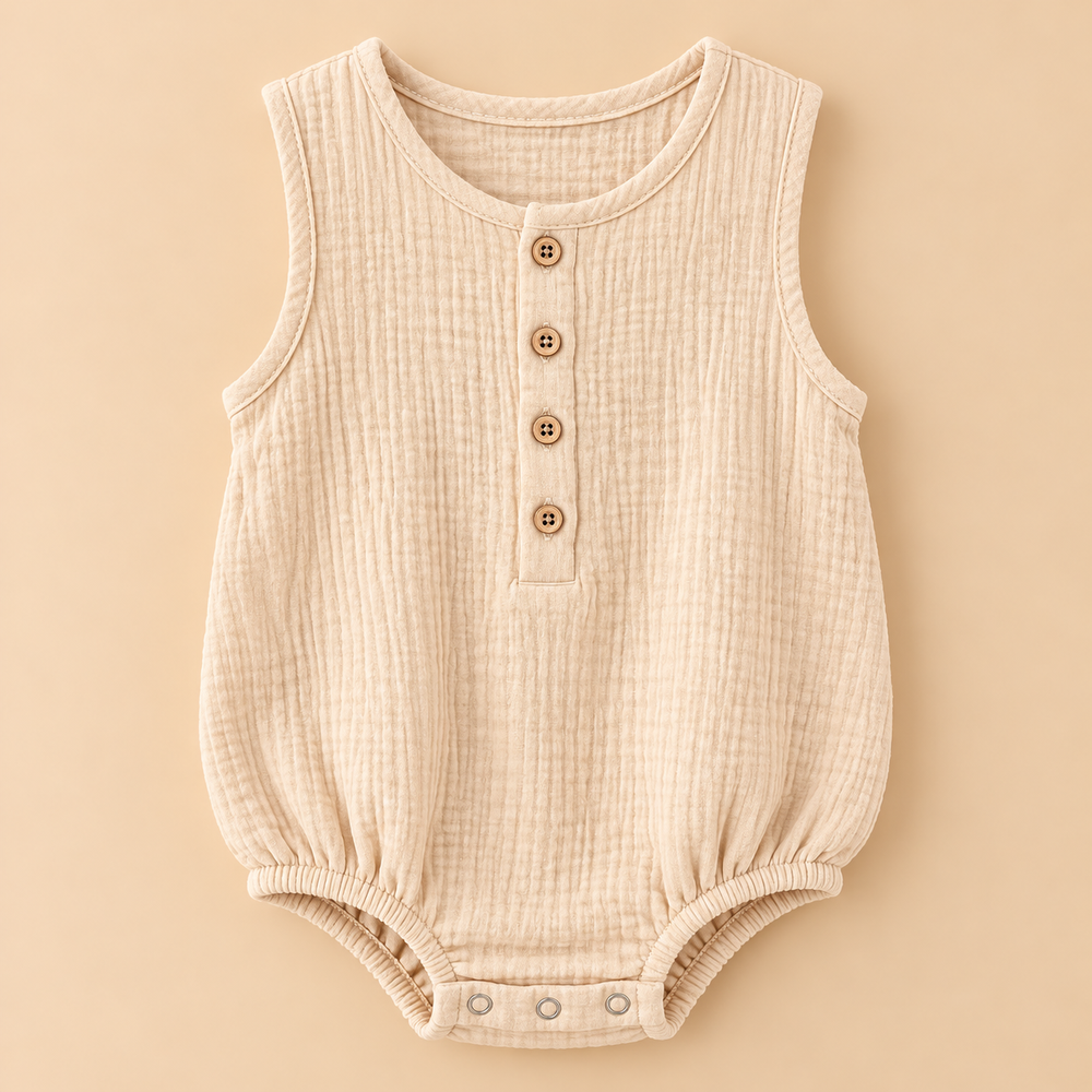 Premium Cotton Muslin Sleeveless Baby Romper – Soft & Breathable | 6 Colours