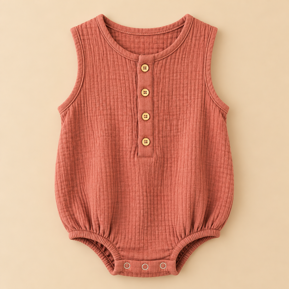 Premium Cotton Muslin Sleeveless Baby Romper – Soft & Breathable | 6 Colours