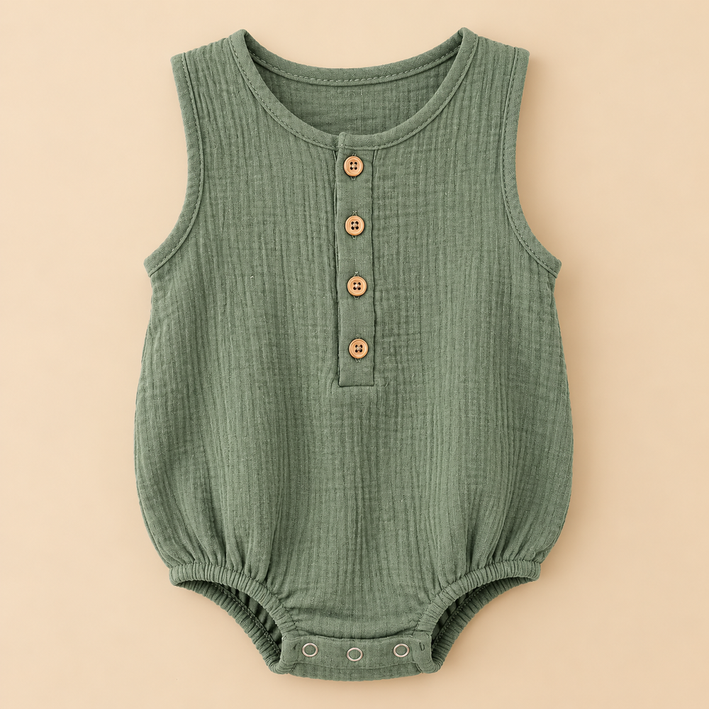 Premium Cotton Muslin Sleeveless Baby Romper – Soft & Breathable | 6 Colours