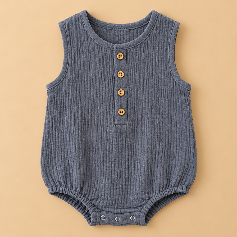 Premium Cotton Muslin Sleeveless Baby Romper – Soft & Breathable | 6 Colours