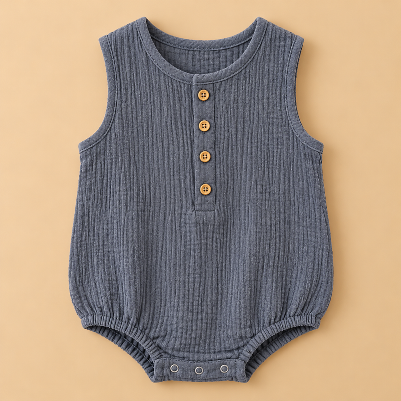 Premium Cotton Muslin Sleeveless Baby Romper – Soft & Breathable | 6 Colours