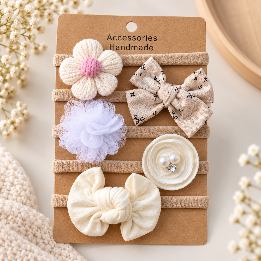 Baby Floral & Bow Headband Set – 5 Pieces