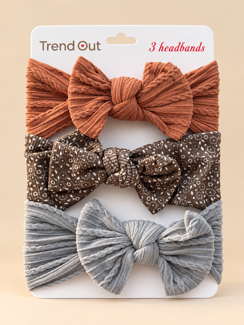 Textured Bow Headbands – 3-Piece Set