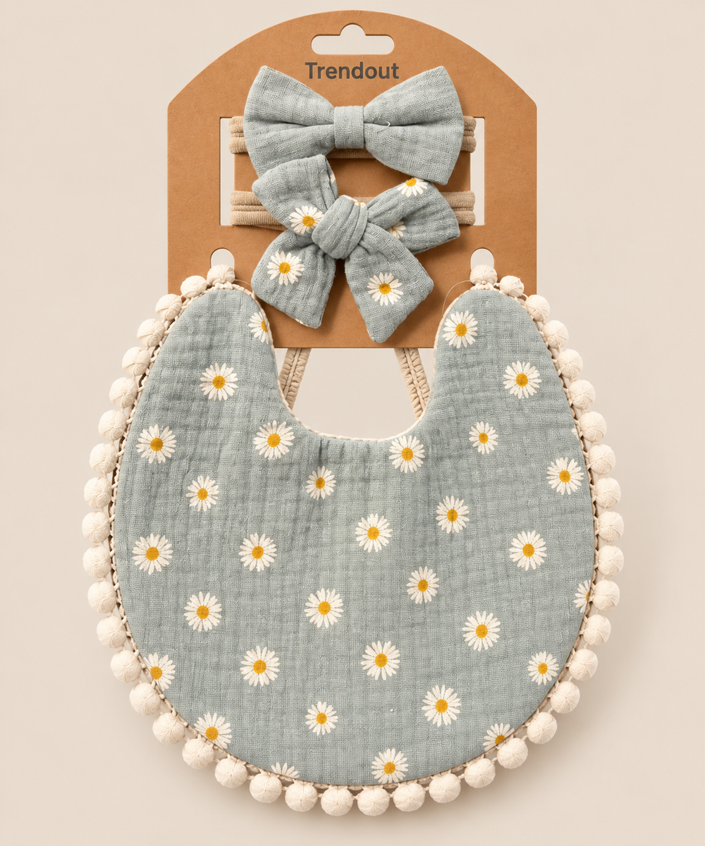 Floral Baby Bib & Bow Headband Set – Multiple Designs