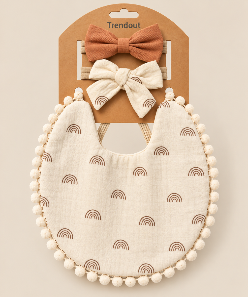Floral Baby Bib & Bow Headband Set – Multiple Designs