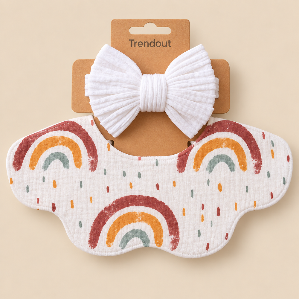 Scalloped Muslin Baby Bib & Bow Headband Set