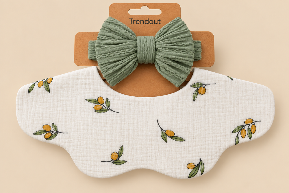 Scalloped Muslin Baby Bib & Bow Headband Set