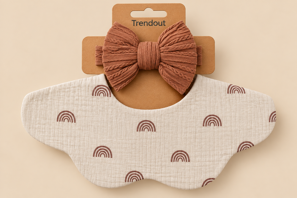 Scalloped Muslin Baby Bib & Bow Headband Set