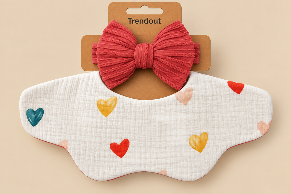 Scalloped Muslin Baby Bib & Bow Headband Set
