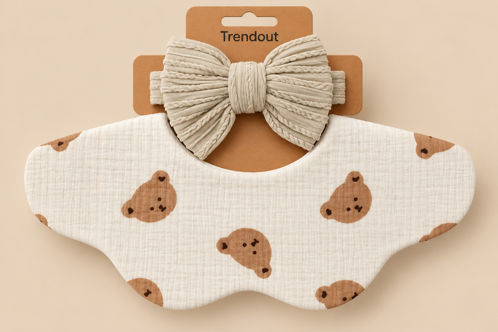 Scalloped Muslin Baby Bib & Bow Headband Set