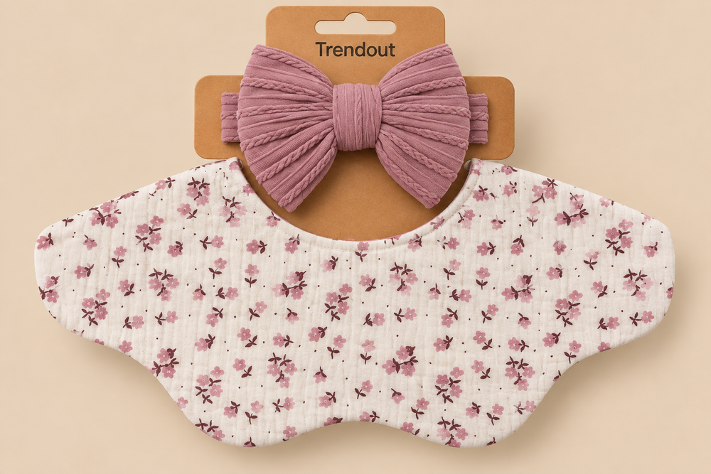Scalloped Muslin Baby Bib & Bow Headband Set