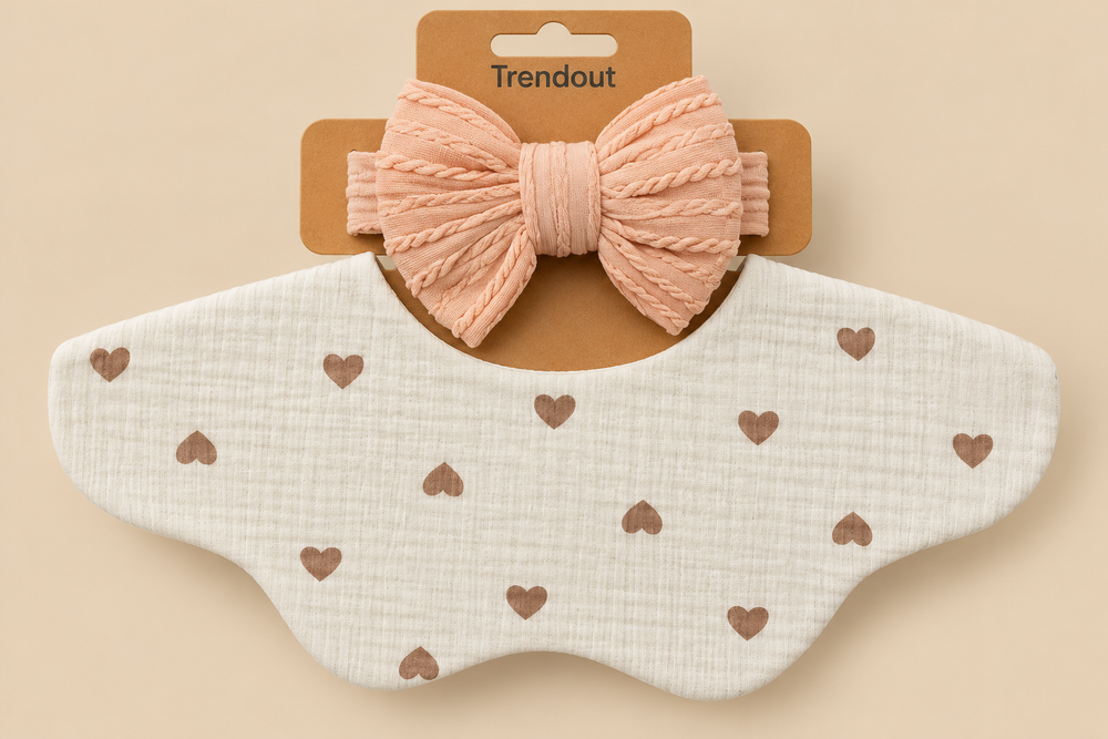Scalloped Muslin Baby Bib & Bow Headband Set