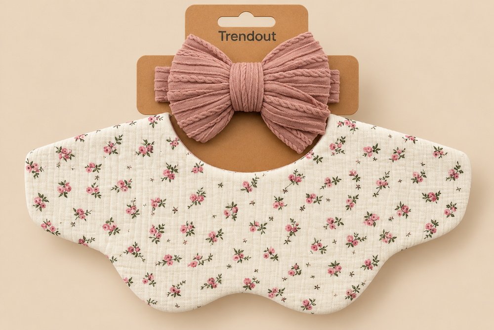Scalloped Muslin Baby Bib & Bow Headband Set