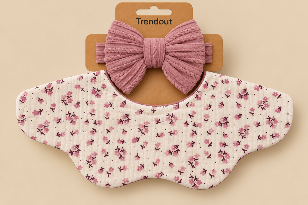 Scalloped Muslin Baby Bib & Bow Headband Set