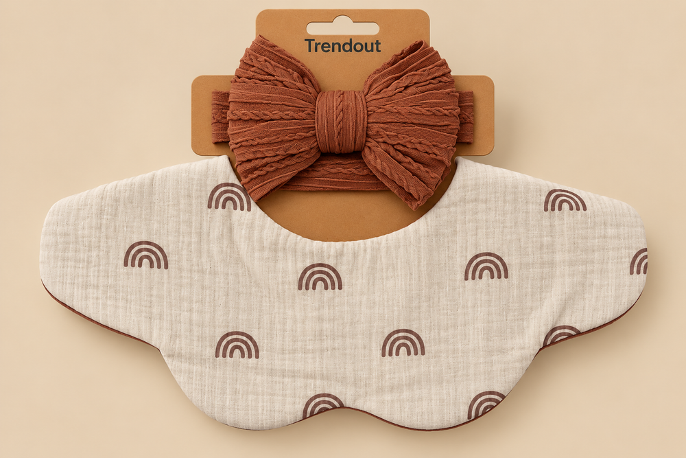 Scalloped Muslin Baby Bib & Bow Headband Set