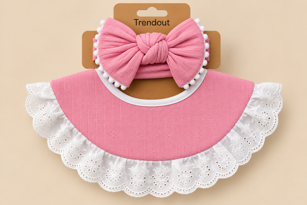 Lace Ruffle Baby Bib & Bow Headband Set