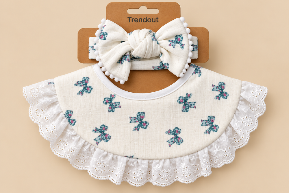 Lace Ruffle Baby Bib & Bow Headband Set