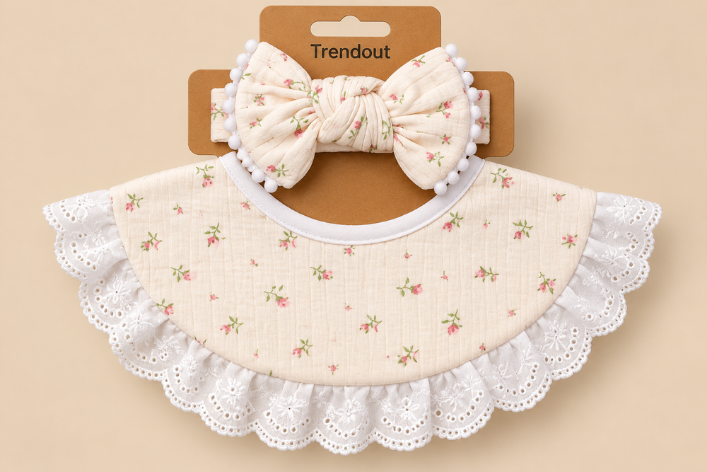 Lace Ruffle Baby Bib & Bow Headband Set