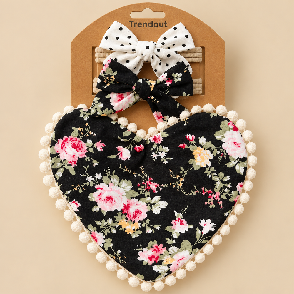 Floral Heart Bib & Double Bow Headband Set