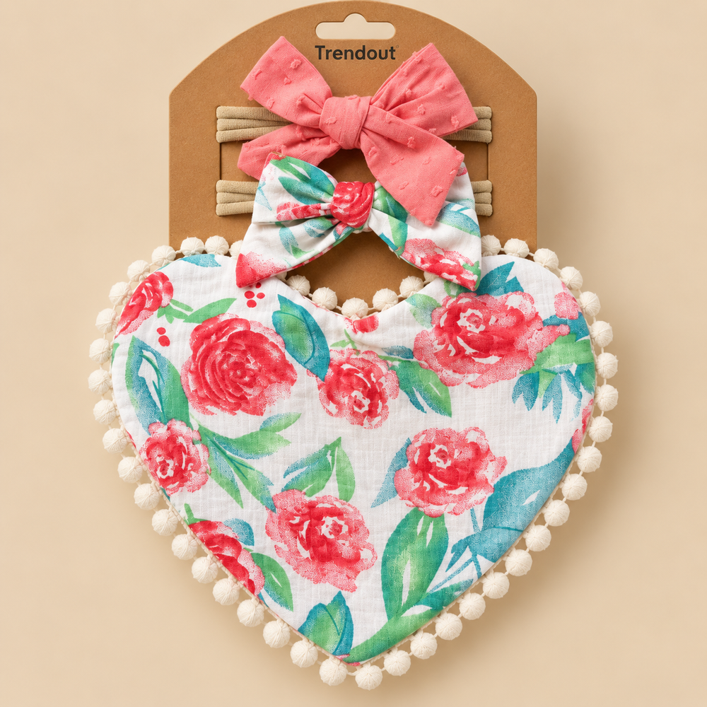 Floral Heart Bib & Double Bow Headband Set