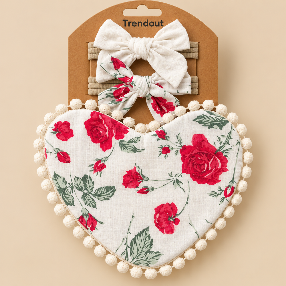 Floral Heart Bib & Double Bow Headband Set