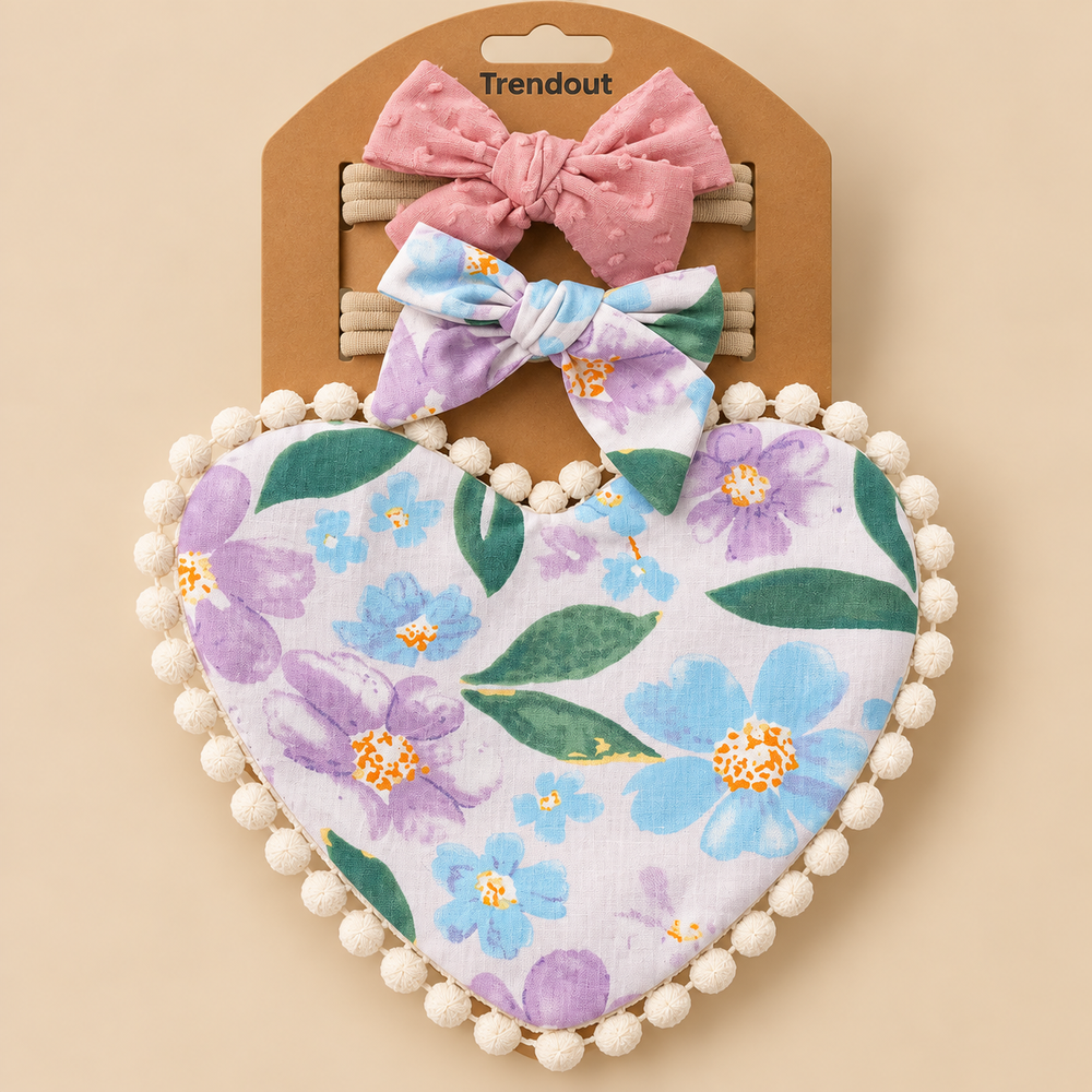 Floral Heart Bib & Double Bow Headband Set