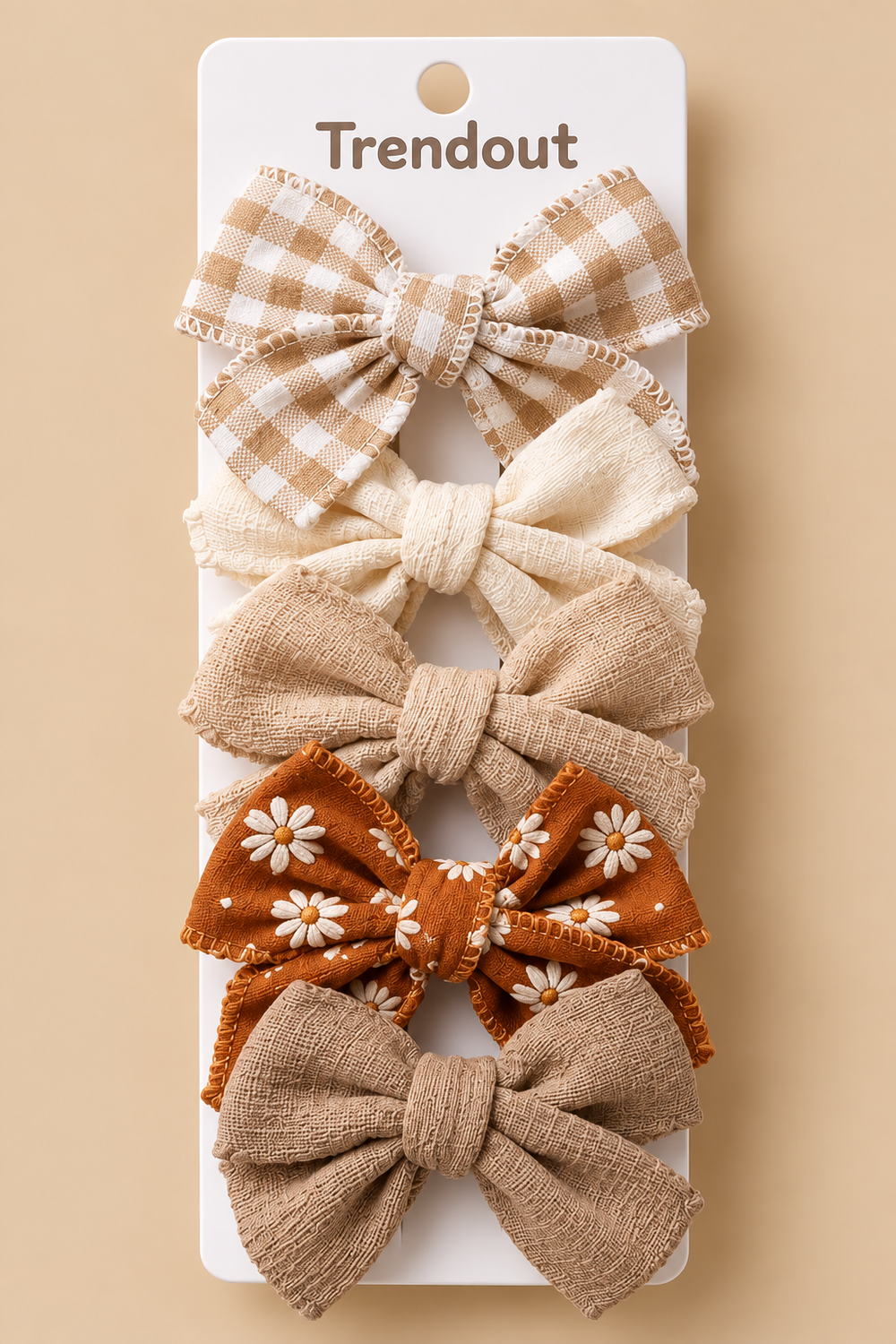5-Piece Girls Fabric Bow Hair Clip Set – Textured & Printed Designs