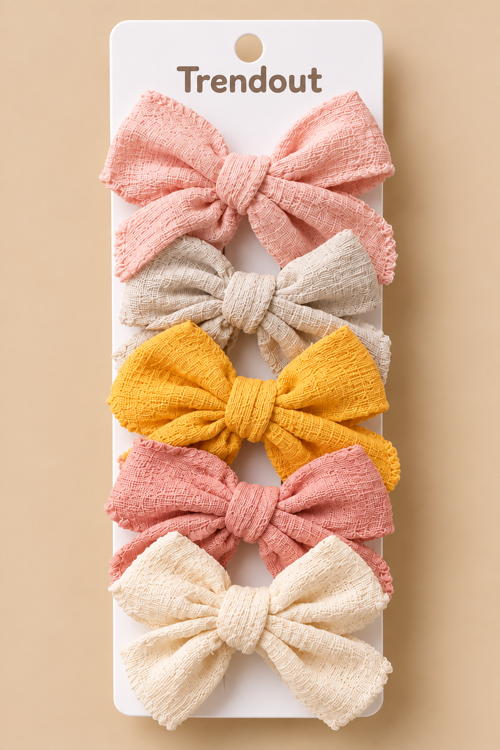 5-Piece Girls Fabric Bow Hair Clip Set – Textured & Printed Designs