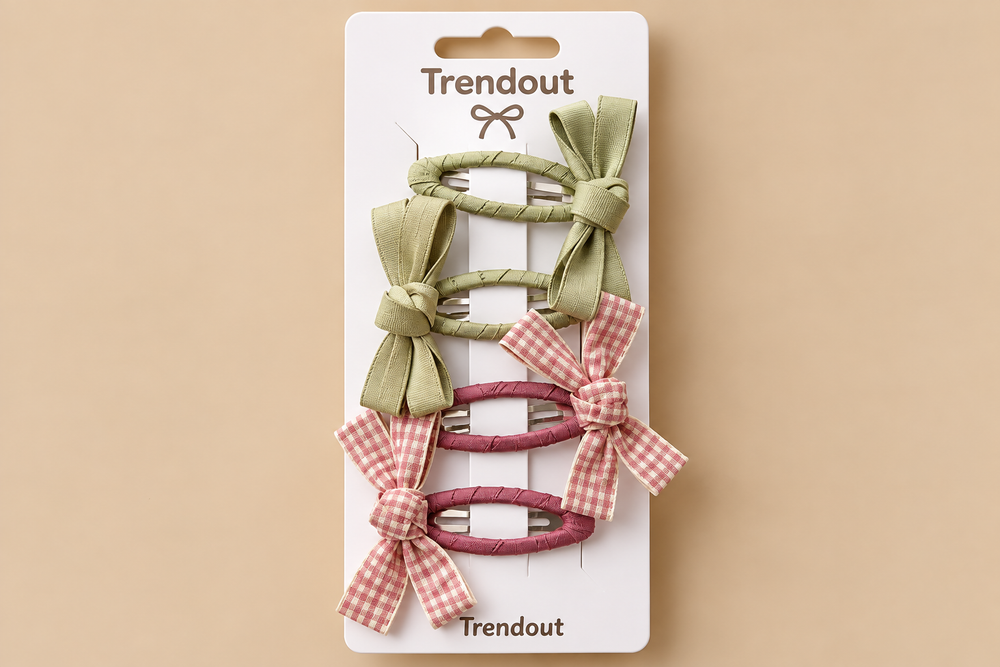 4-Piece Girls Bow Hair Clip Set – Fabric Wrapped Snap Clips