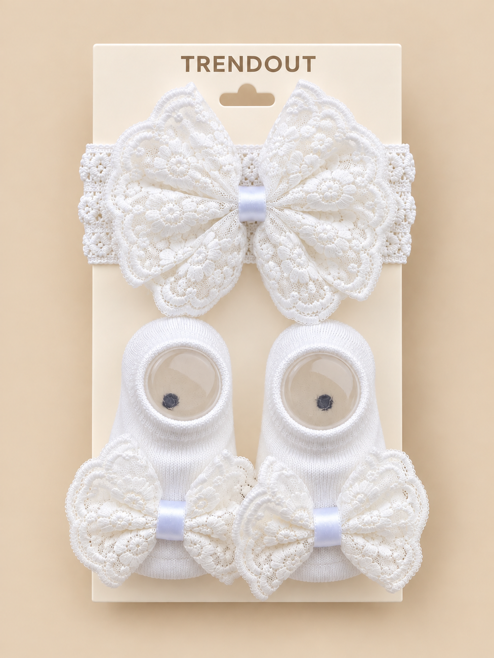 Baby Girls Lace Bow Headband & Socks Set – 3 Colors
