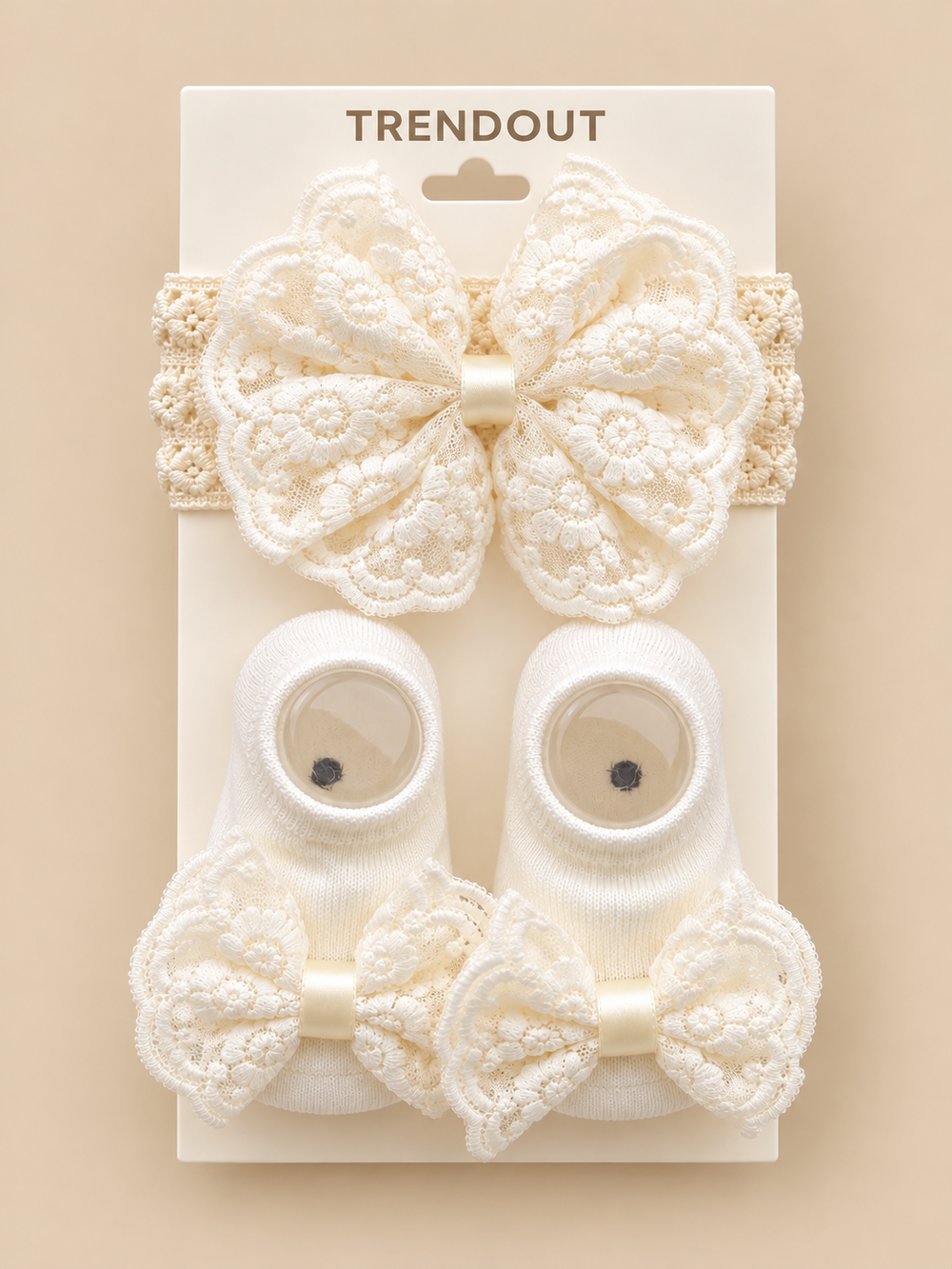 Baby Girls Lace Bow Headband & Socks Set – 3 Colors