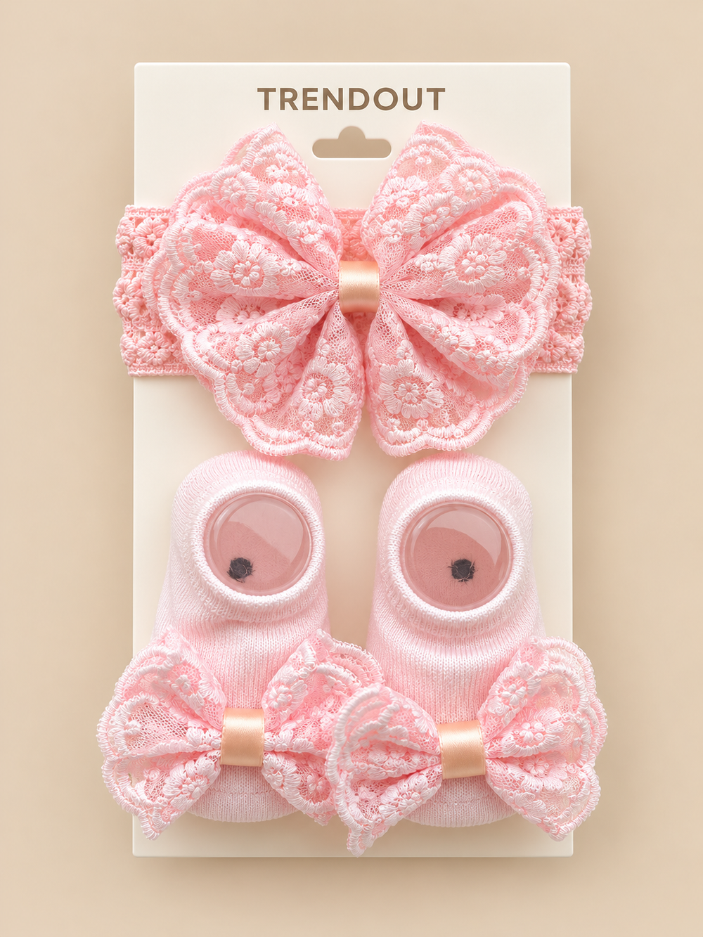 Baby Girls Lace Bow Headband & Socks Set – 3 Colors