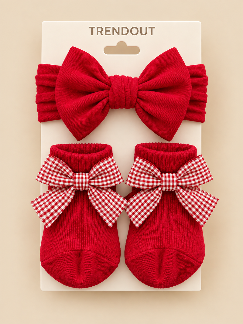 Baby Girls Bow Headband & Matching Socks Set – 2 Designs
