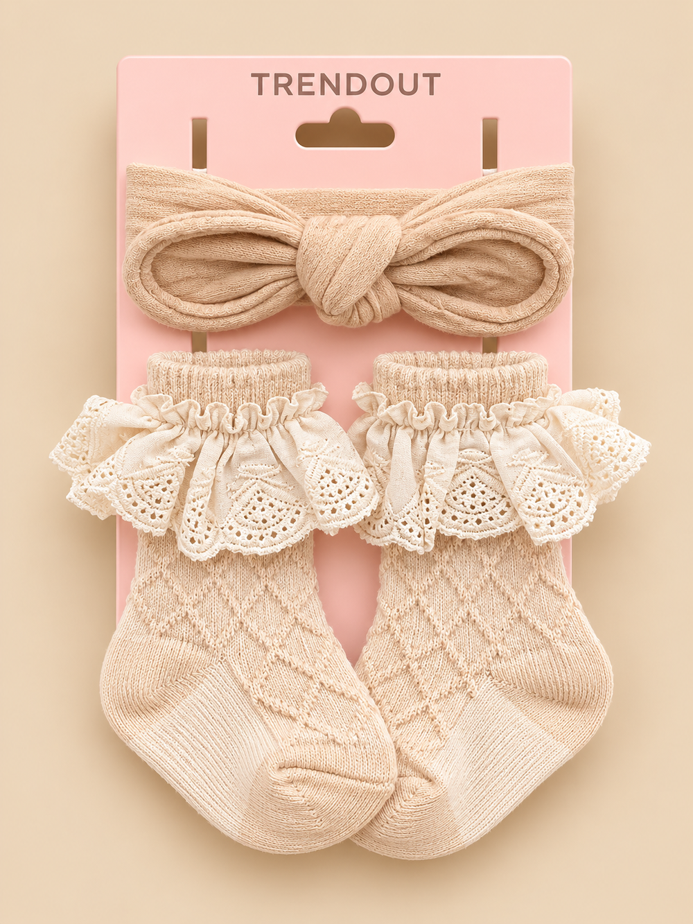 Baby Girls Lace Ruffle Socks & Knotted Headband Set – 3 Colors