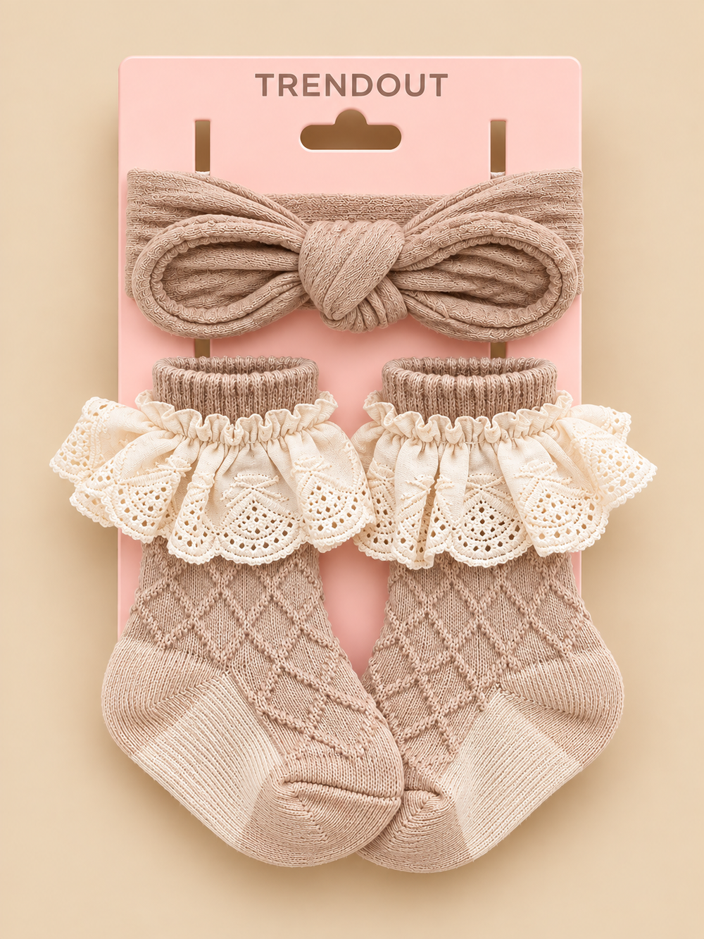 Baby Girls Lace Ruffle Socks & Knotted Headband Set – 3 Colors