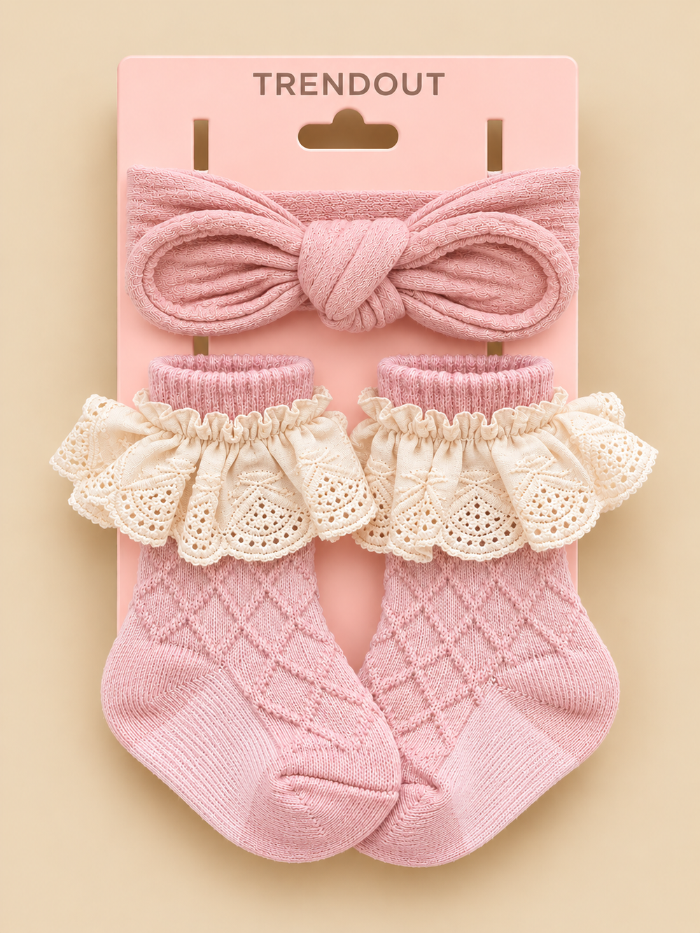 Baby Girls Lace Ruffle Socks & Knotted Headband Set – 3 Colors