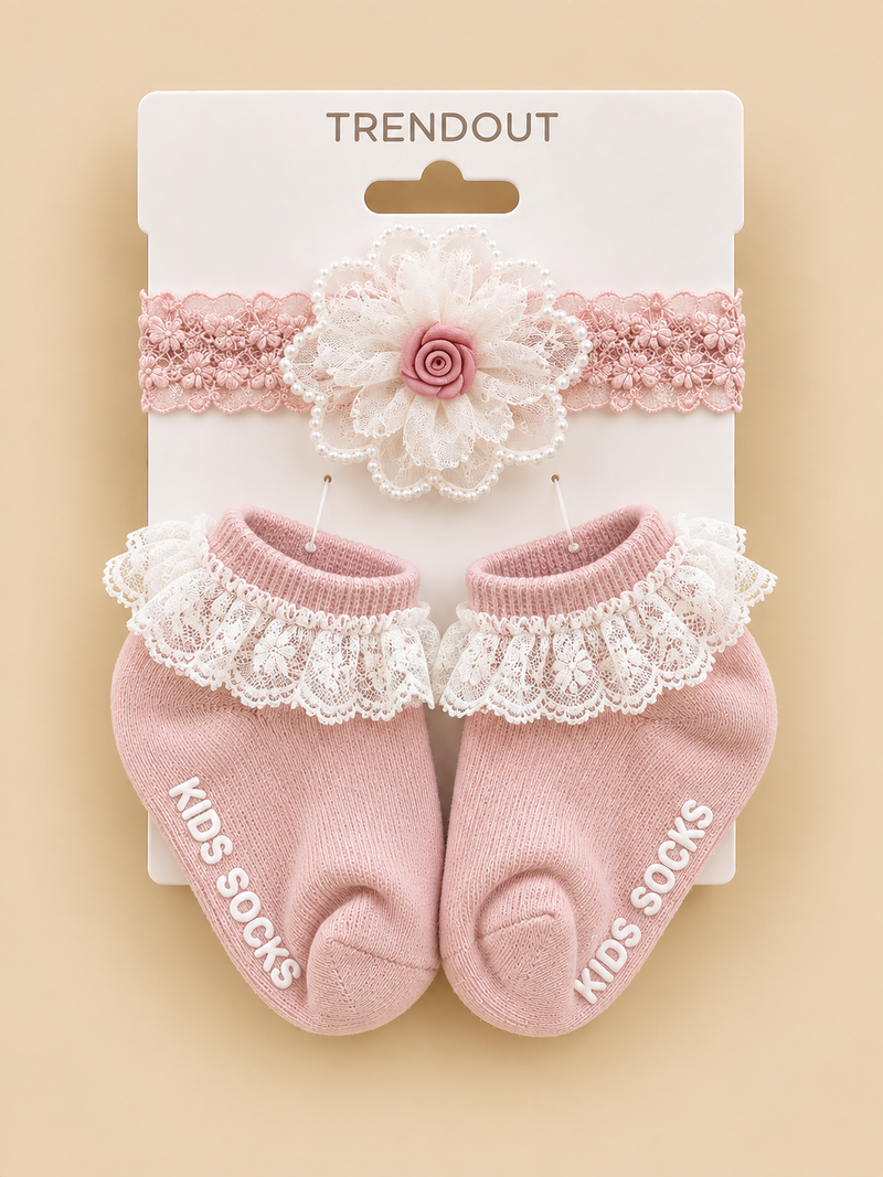 Elegant Headband & Lace Socks Set for Baby Girls