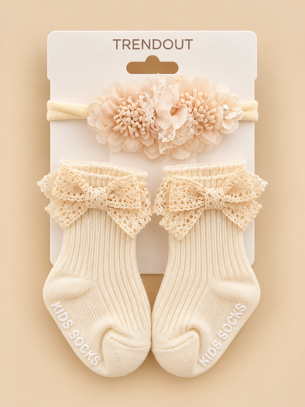 Floral Headband & Lace Bow Socks Set for Baby Girls