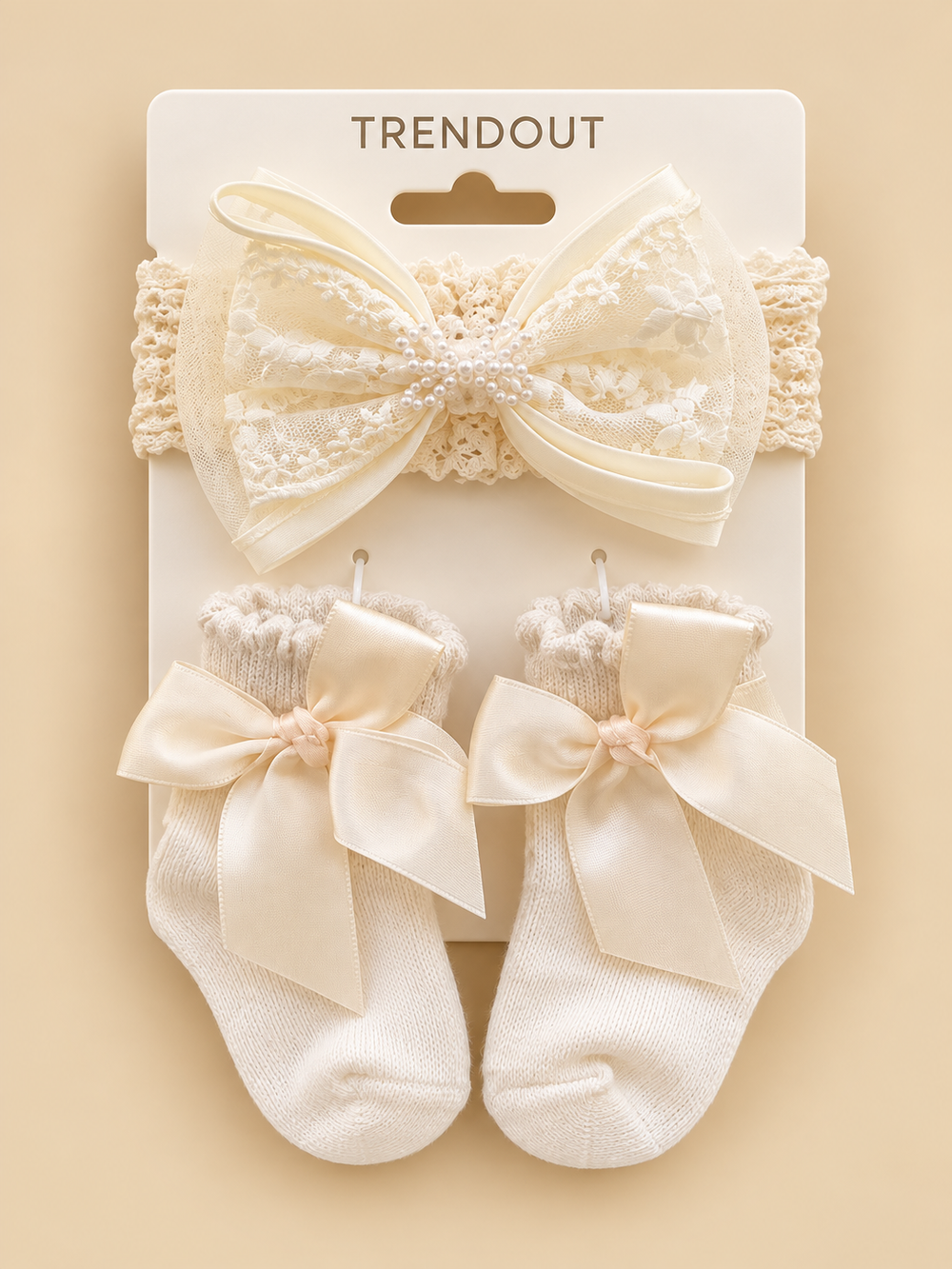 Elegant Lace Bow Baby Headband & Socks Set