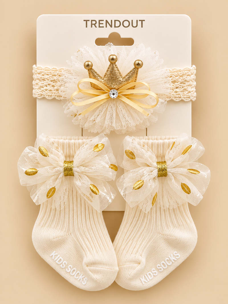 Princess Crown Headband & Bow Socks Set